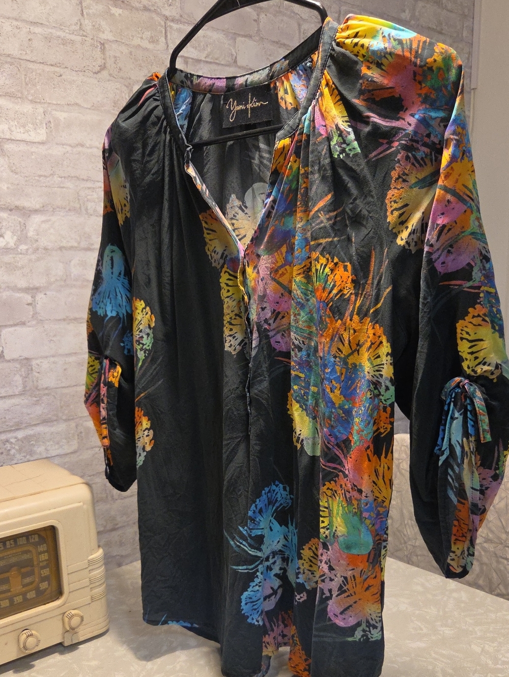 Yumi Kim Black Floral Watercolor V-Neck Blouse